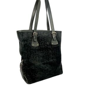 Vintage Celine black suede leather jacquard monogram tote bag